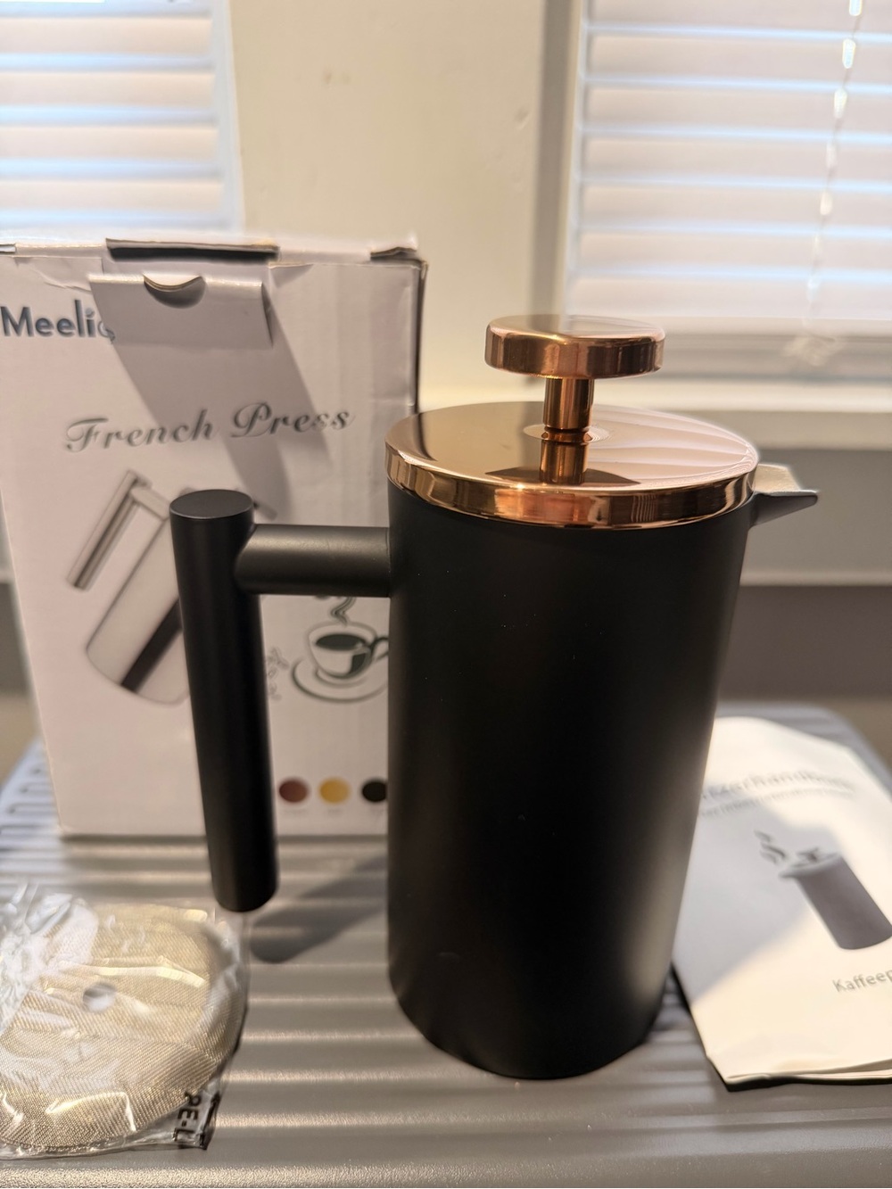 Matte Black French Press with Rose Gold Lid -